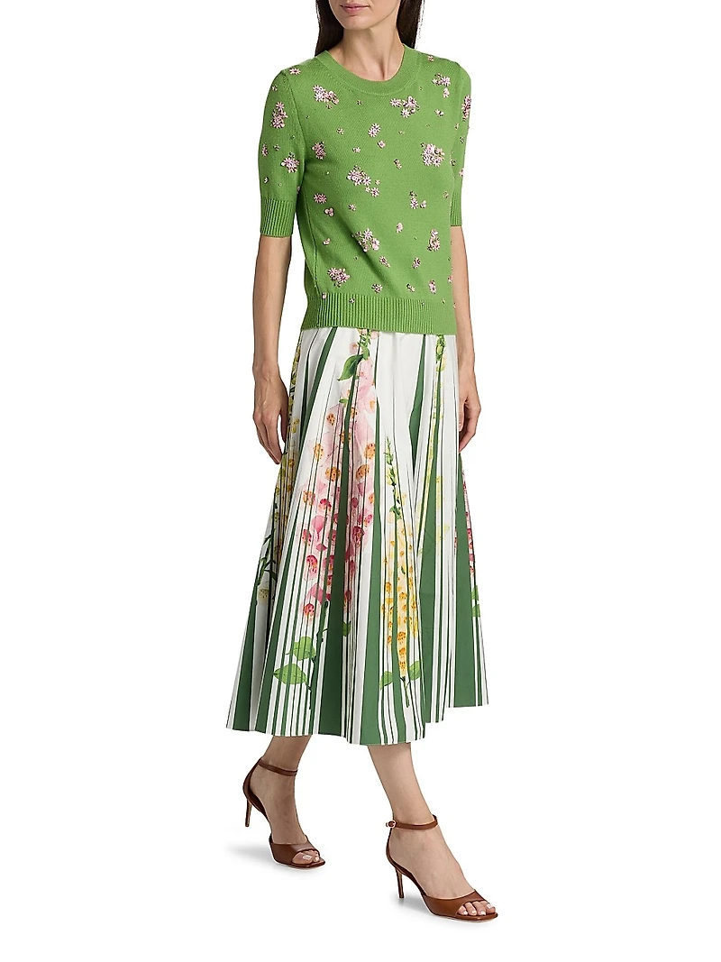 Tromp L'oeil Pleated Foxgloves-Print Midi-Skirt