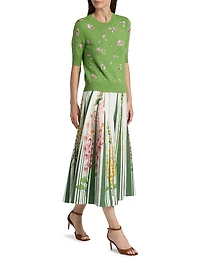 Tromp L'oeil Pleated Foxgloves-Print Midi-Skirt