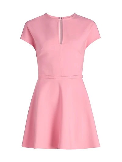 Stretch-Wool Split Neck Minidress