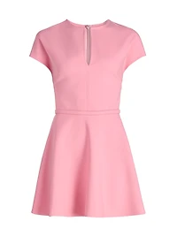 Stretch-Wool Split Neck Minidress