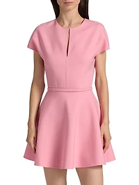 Stretch-Wool Split Neck Minidress
