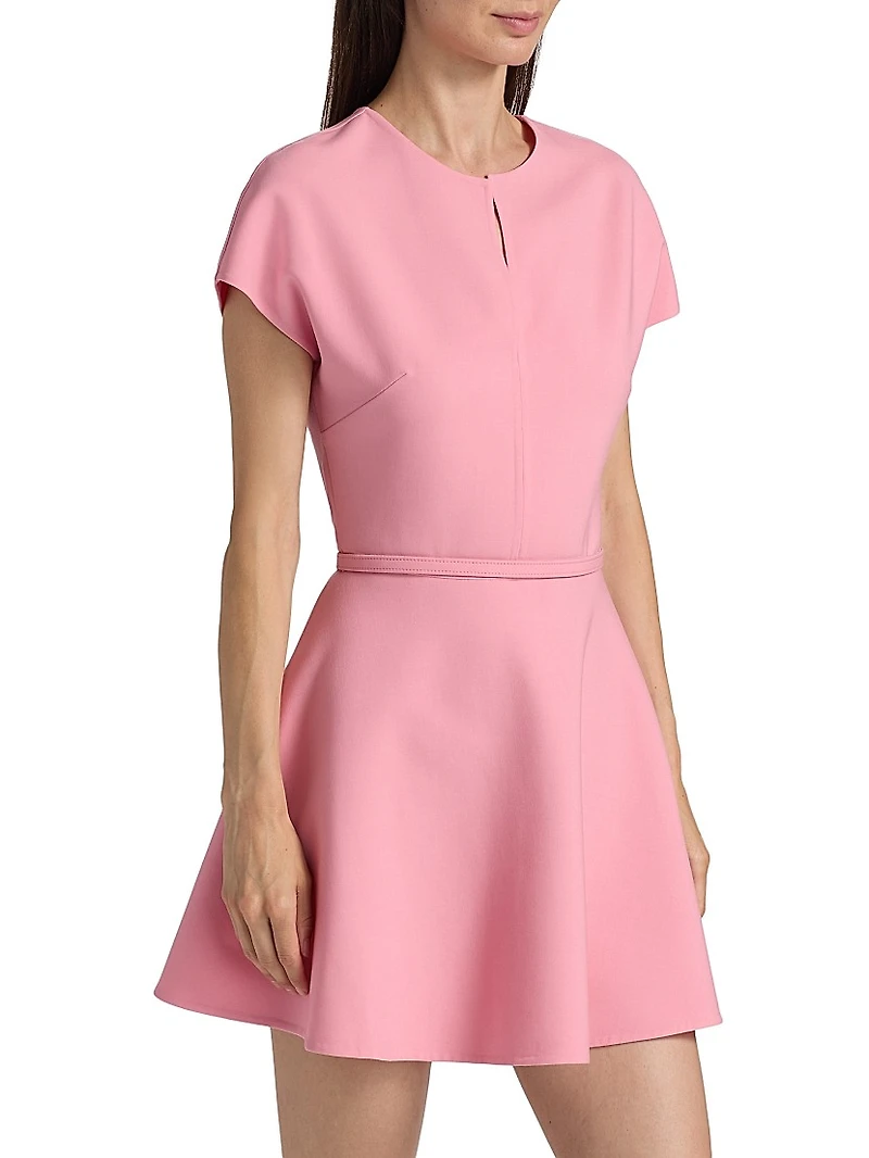 Stretch-Wool Split Neck Minidress