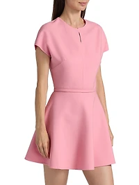 Stretch-Wool Split Neck Minidress