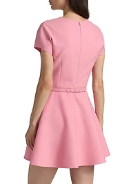 Stretch-Wool Split Neck Minidress