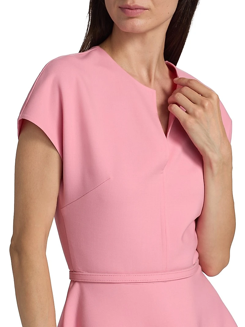 Stretch-Wool Split Neck Minidress