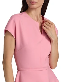Stretch-Wool Split Neck Minidress