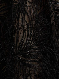 Beaded Feather-Embroidered A-Line Maxi Skirt