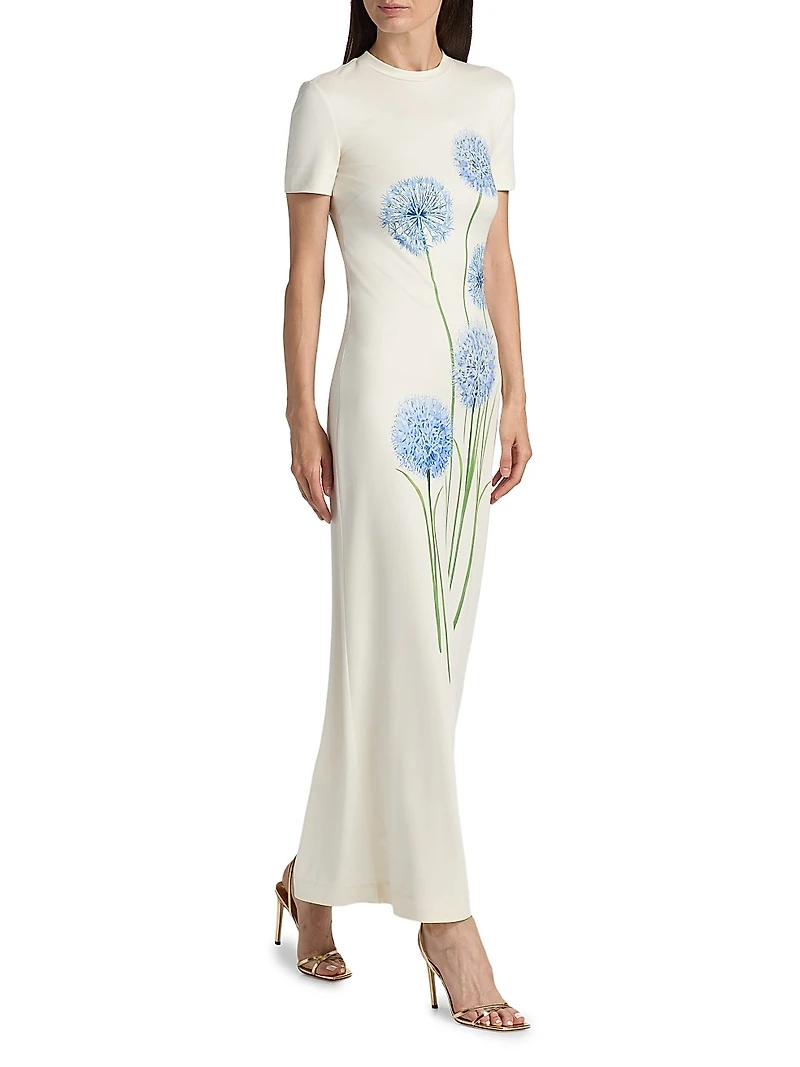 Alliums-Print Jersey Maxi Dress