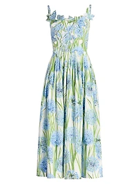Allium-Print Embroidered Cotton Poplin Cocktail Dress