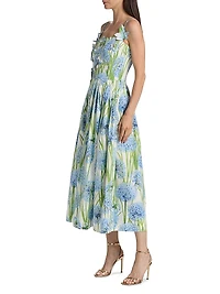 Allium-Print Embroidered Cotton Poplin Cocktail Dress