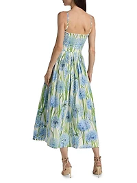 Allium-Print Embroidered Cotton Poplin Cocktail Dress