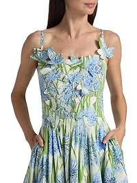 Allium-Print Embroidered Cotton Poplin Cocktail Dress