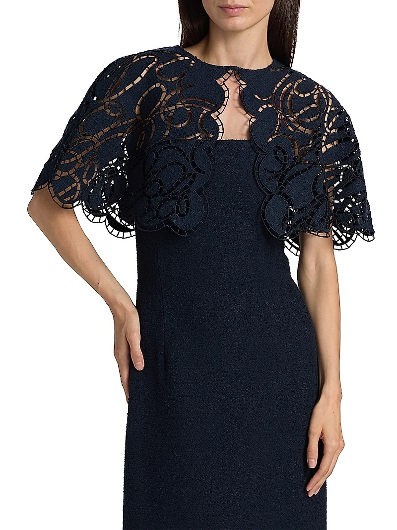 Embroidered Cotton-Blend Tweed Cape