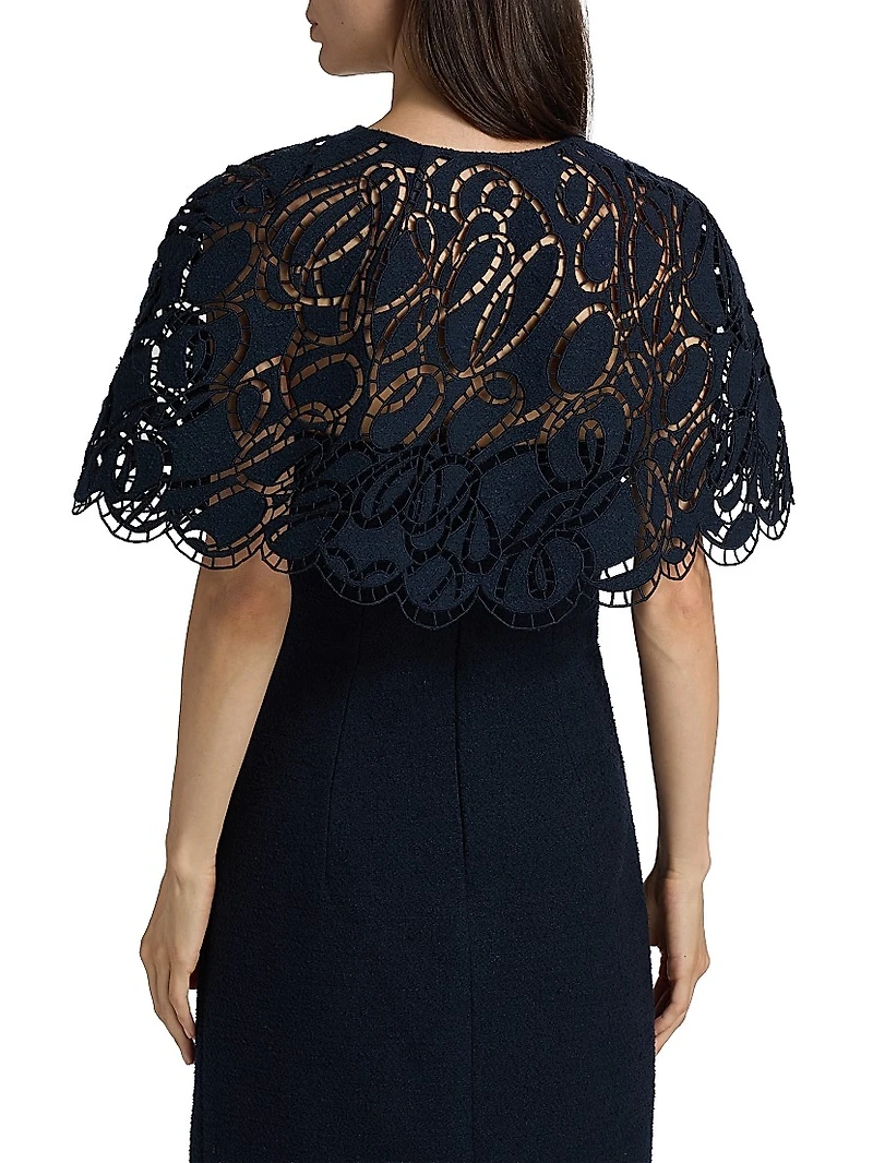 Embroidered Cotton-Blend Tweed Cape