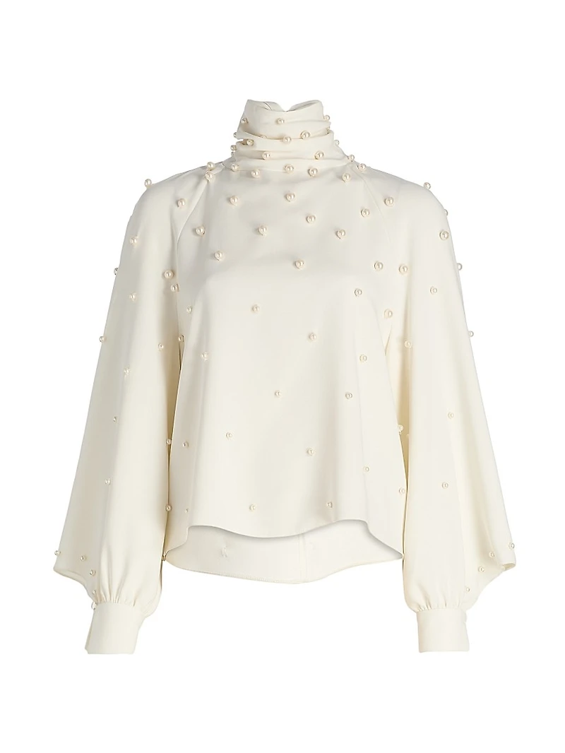 Imitation-Pearl-Embroidered Silk-Blend Georgette Blouse