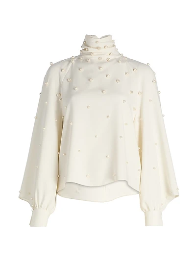 Imitation-Pearl-Embroidered Silk-Blend Georgette Blouse