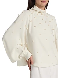 Imitation-Pearl-Embroidered Silk-Blend Georgette Blouse