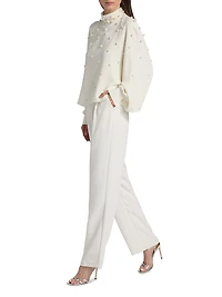 Imitation-Pearl-Embroidered Silk-Blend Georgette Blouse