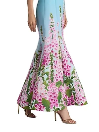 Foxgloves-Print Ombré Faille Strapless Gown
