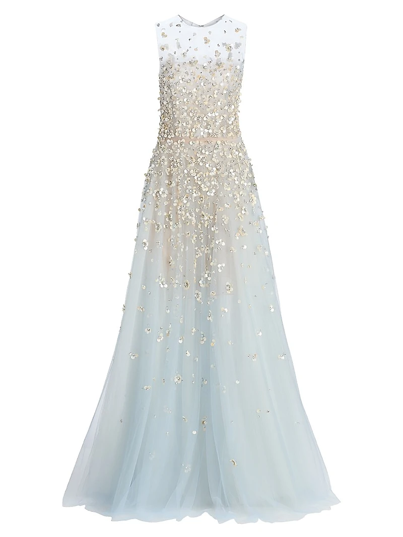 Mother-of-Pearl Embroidered Tulle Gown