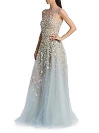 Mother-of-Pearl Embroidered Tulle Gown
