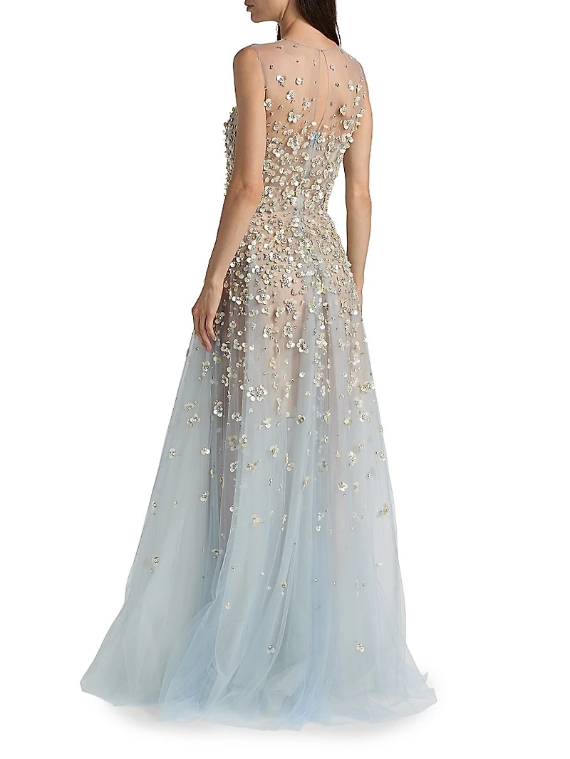 Mother-of-Pearl Embroidered Tulle Gown