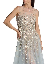 Mother-of-Pearl Embroidered Tulle Gown