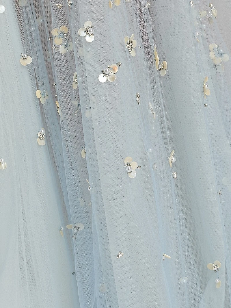 Mother-of-Pearl Embroidered Tulle Gown