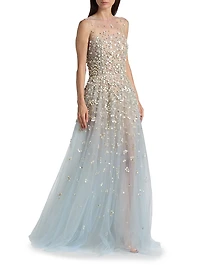 Mother-of-Pearl Embroidered Tulle Gown