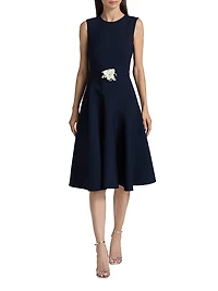 Crystal-Embellished Flower Belted Midi-Dress