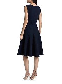 Crystal-Embellished Flower Belted Midi-Dress