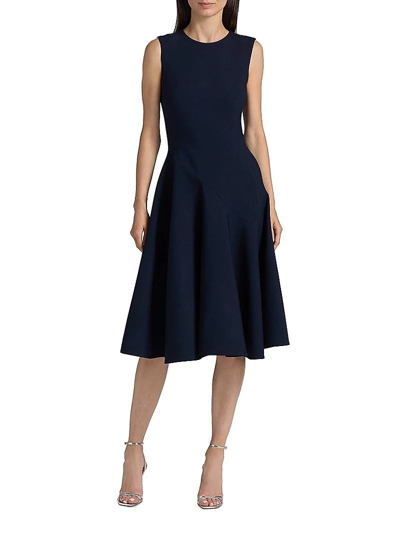Crystal-Embellished Flower Belted Midi-Dress