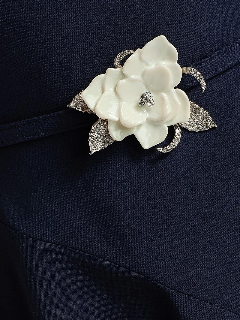 Crystal-Embellished Flower Belted Midi-Dress
