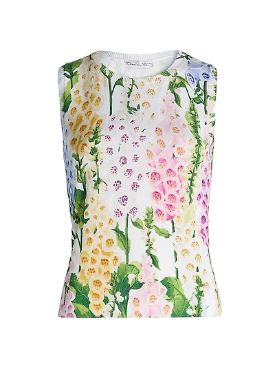Foxgloves-Print Cotton-Blend Knit Tank