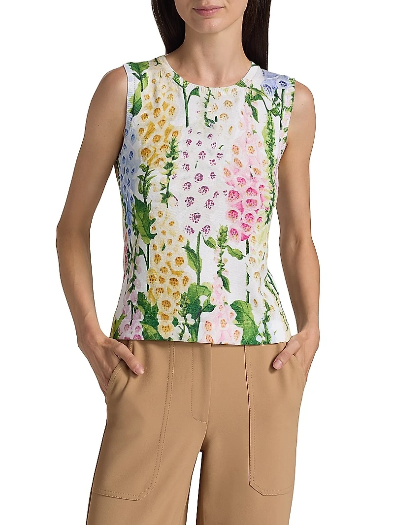 Foxgloves-Print Cotton-Blend Knit Tank
