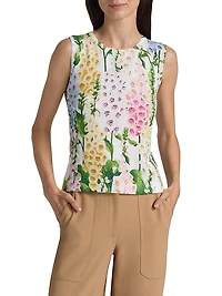 Foxgloves-Print Cotton-Blend Knit Tank