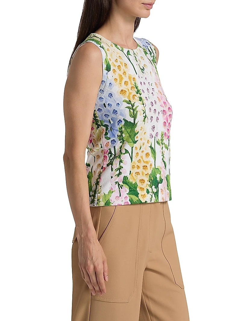 Foxgloves-Print Cotton-Blend Knit Tank