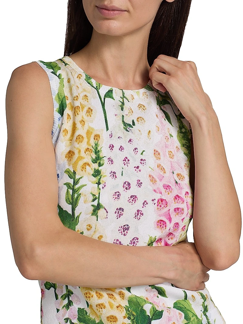 Foxgloves-Print Cotton-Blend Knit Tank