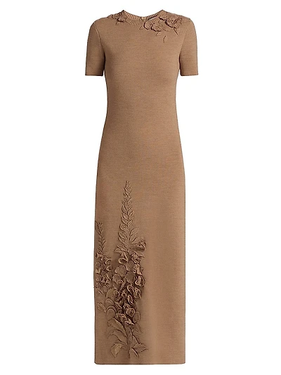 Foxgloves-Embroidered Knit Maxi Dress