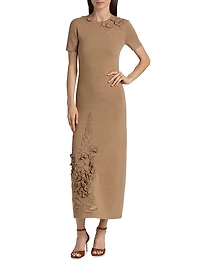 Foxgloves-Embroidered Knit Maxi Dress