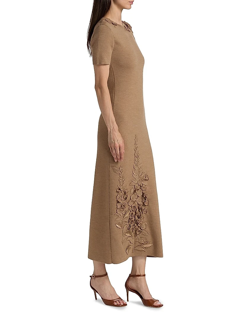 Foxgloves-Embroidered Knit Maxi Dress