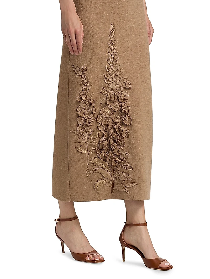 Foxgloves-Embroidered Knit Maxi Dress