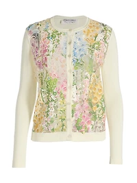 Foxgloves-Embroidered Lace Insert Cardigan