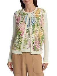 Foxgloves-Embroidered Lace Insert Cardigan