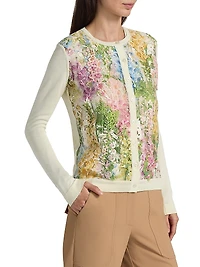 Foxgloves-Embroidered Lace Insert Cardigan