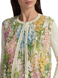 Foxgloves-Embroidered Lace Insert Cardigan