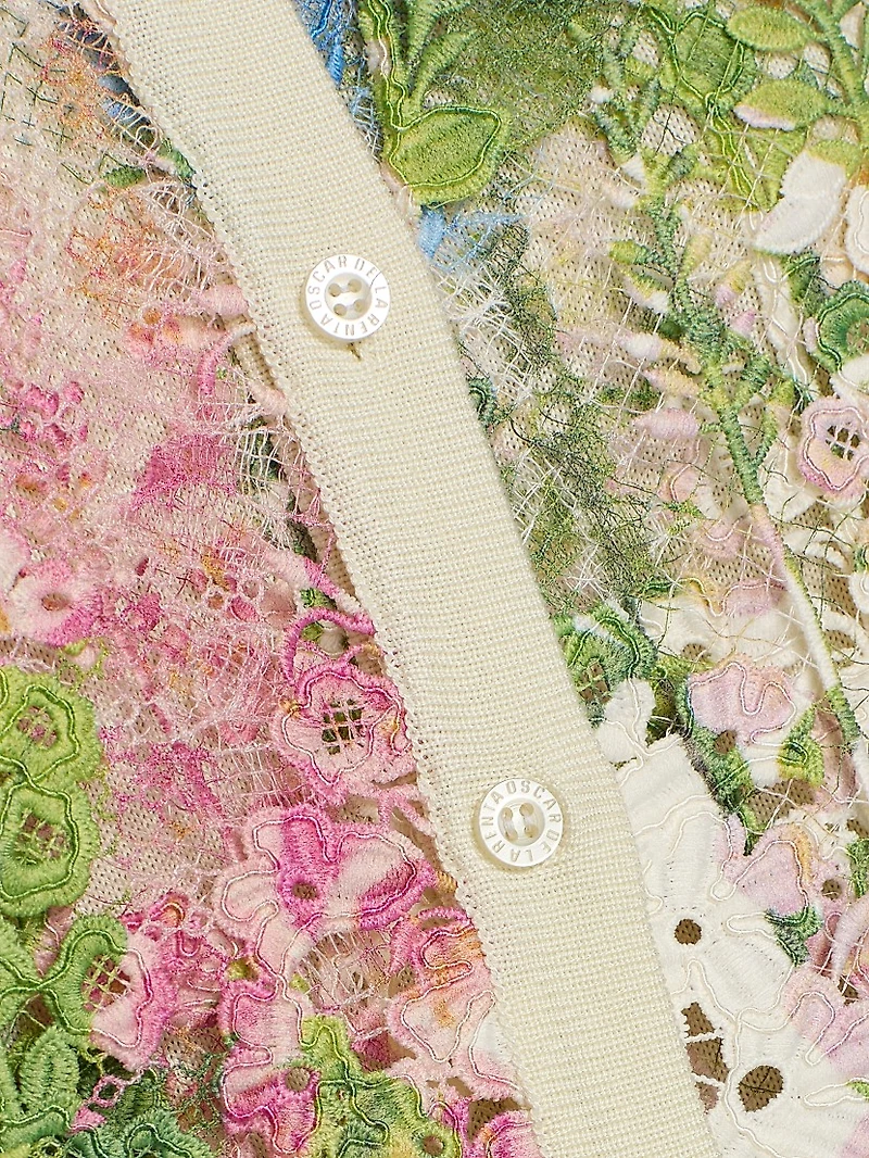 Foxgloves-Embroidered Lace Insert Cardigan