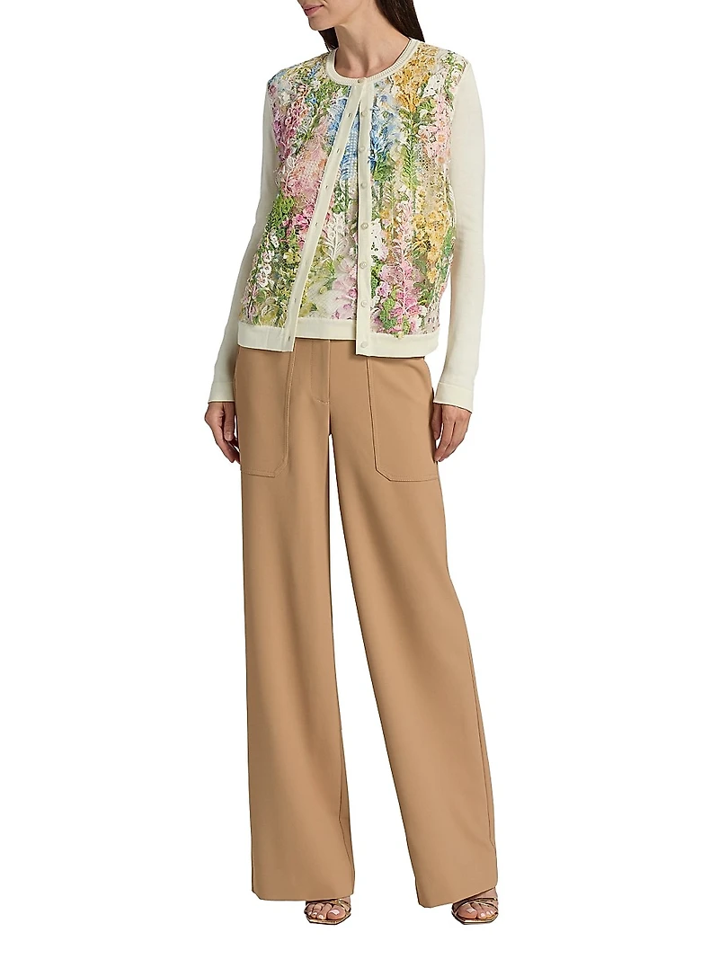 Foxgloves-Embroidered Lace Insert Cardigan
