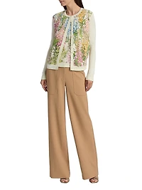 Foxgloves-Embroidered Lace Insert Cardigan
