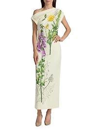 Draped Foxglove Jersey One-Shoulder Gown